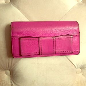 Kate spare wallet pink bow Clutch Wristlet Leather